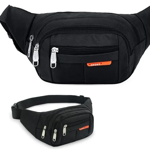 Fanny Pack,Black Belt Crossbody Bag for Men /women Waist Pack with 4 Zipper Pock - Picture 2 of 9